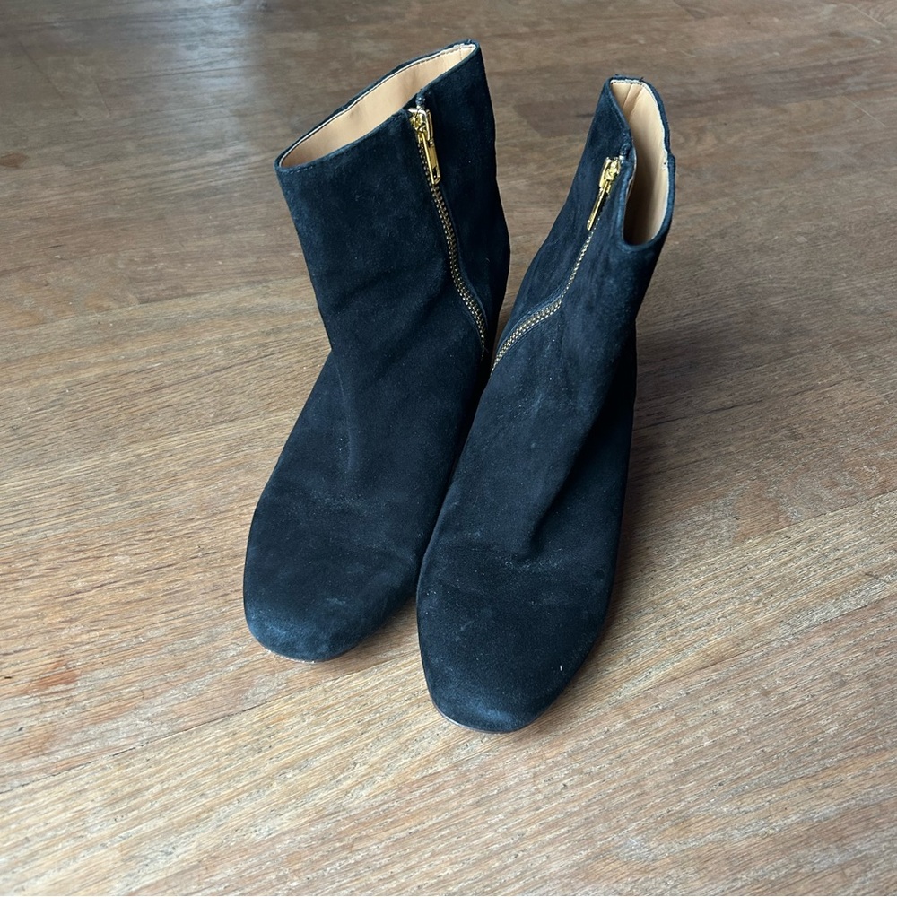J crew black suede chunky heel boot size 8